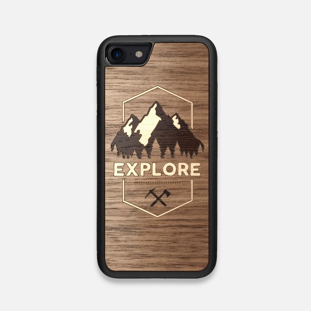 Front view of the Explore Mountain Range Wood iPhone 7/8 Case by Keyway Designs