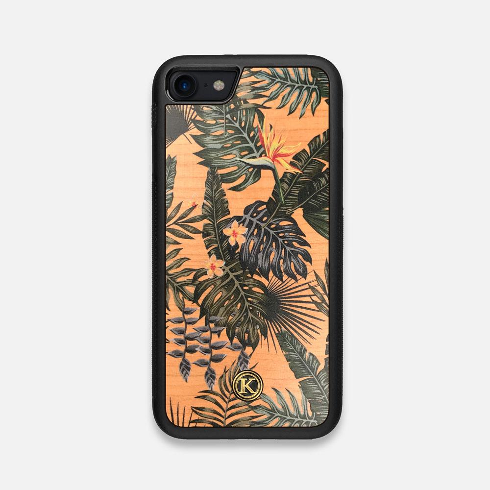 Front view of the Floral tropical leaf printed Cherry Wood iPhone 7/8 Case by Keyway Designs