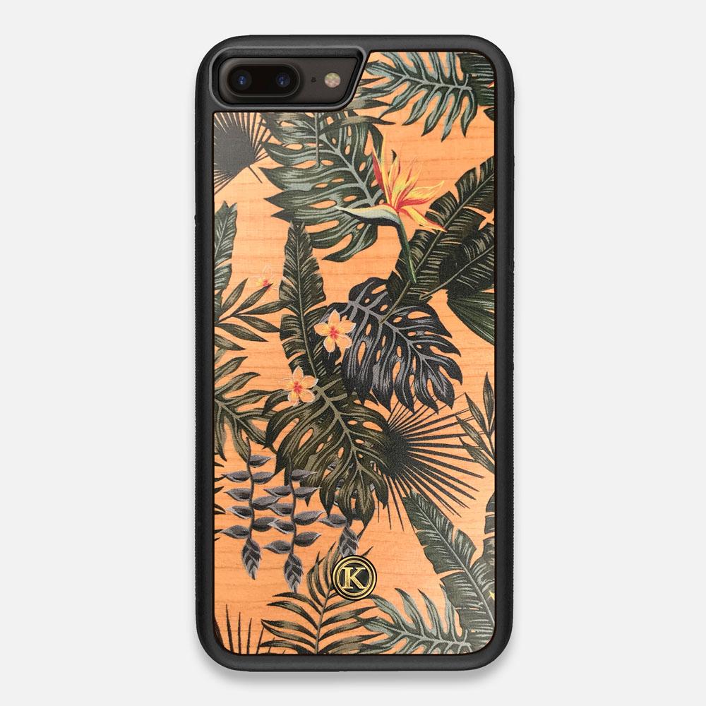 Front view of the Floral tropical leaf printed Cherry Wood iPhone 7/8 Plus Case by Keyway Designs