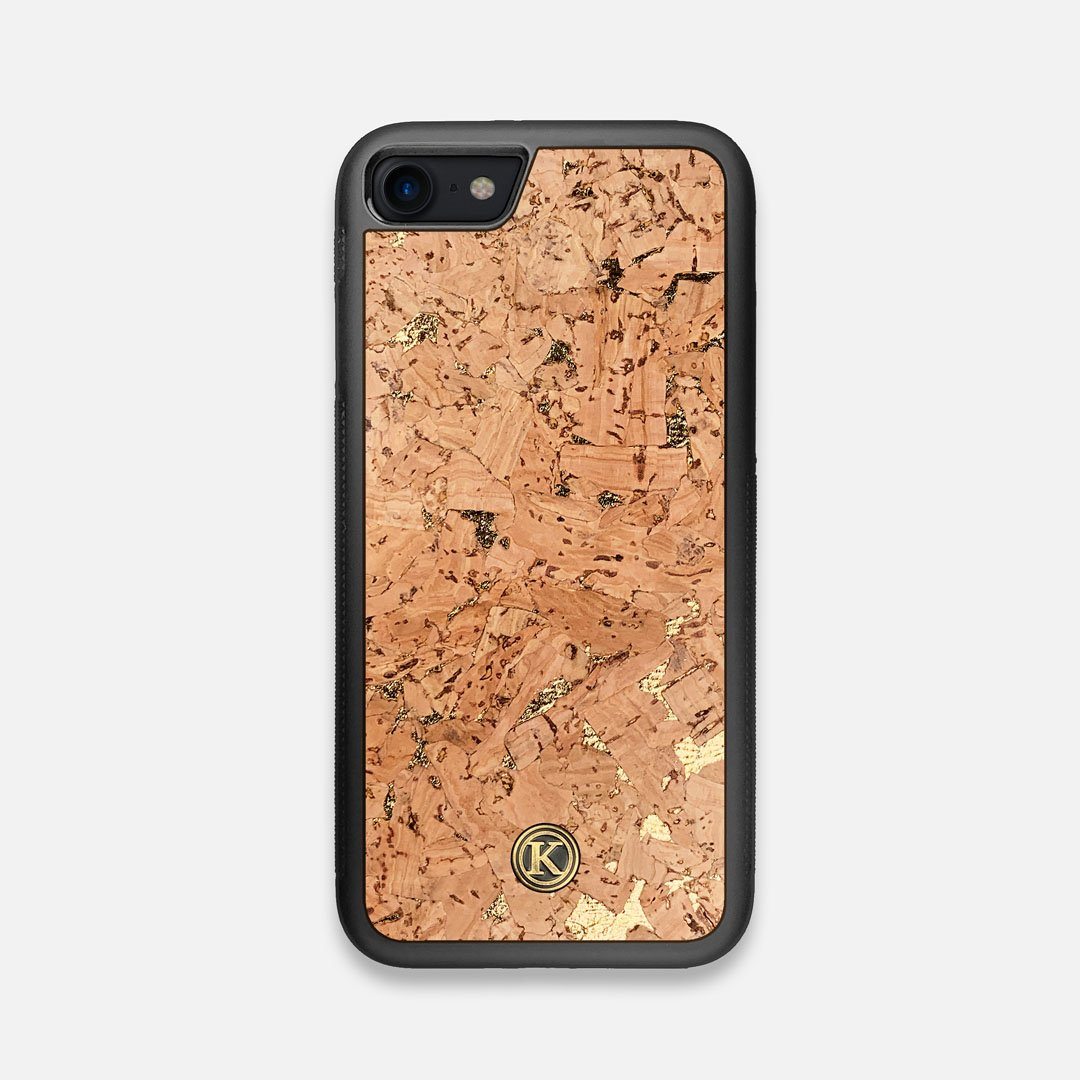 Front view of the gold fleck natural cork iPhone 7/8 Case by Keyway Designs