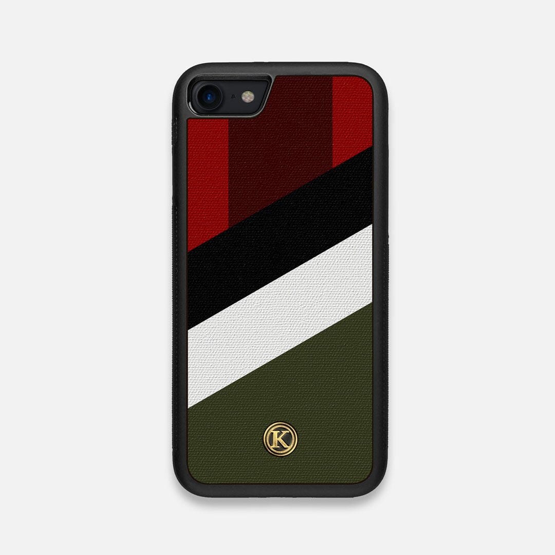 Front view of the Highland Adventure Marker in the Wayfinder series UV-Printed thick cotton canvas iPhone 7/8 Case by Keyway Designs