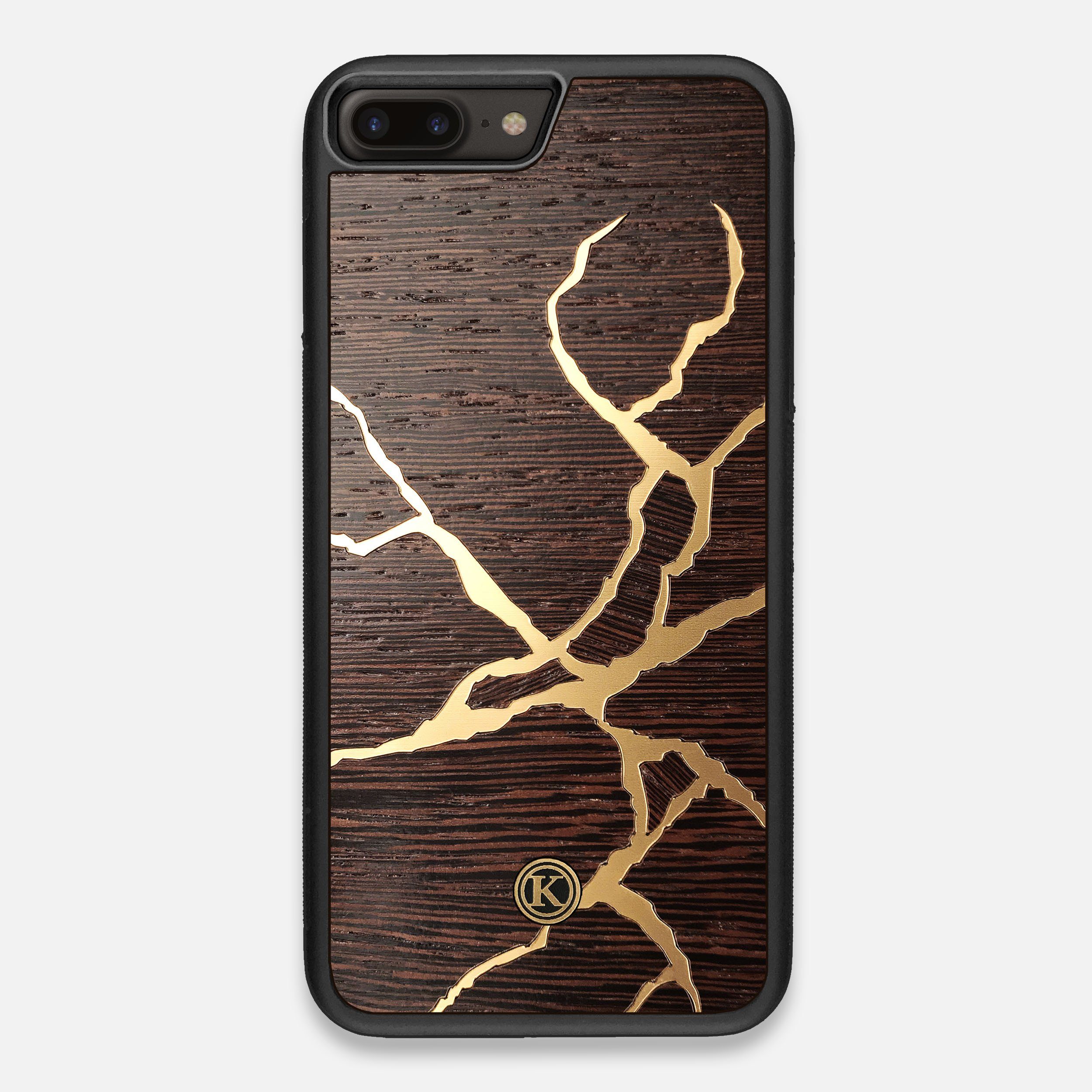 Front view of the Kintsugi inspired Gold and Wenge Wood iPhone 7/8 Plus Case by Keyway Designs