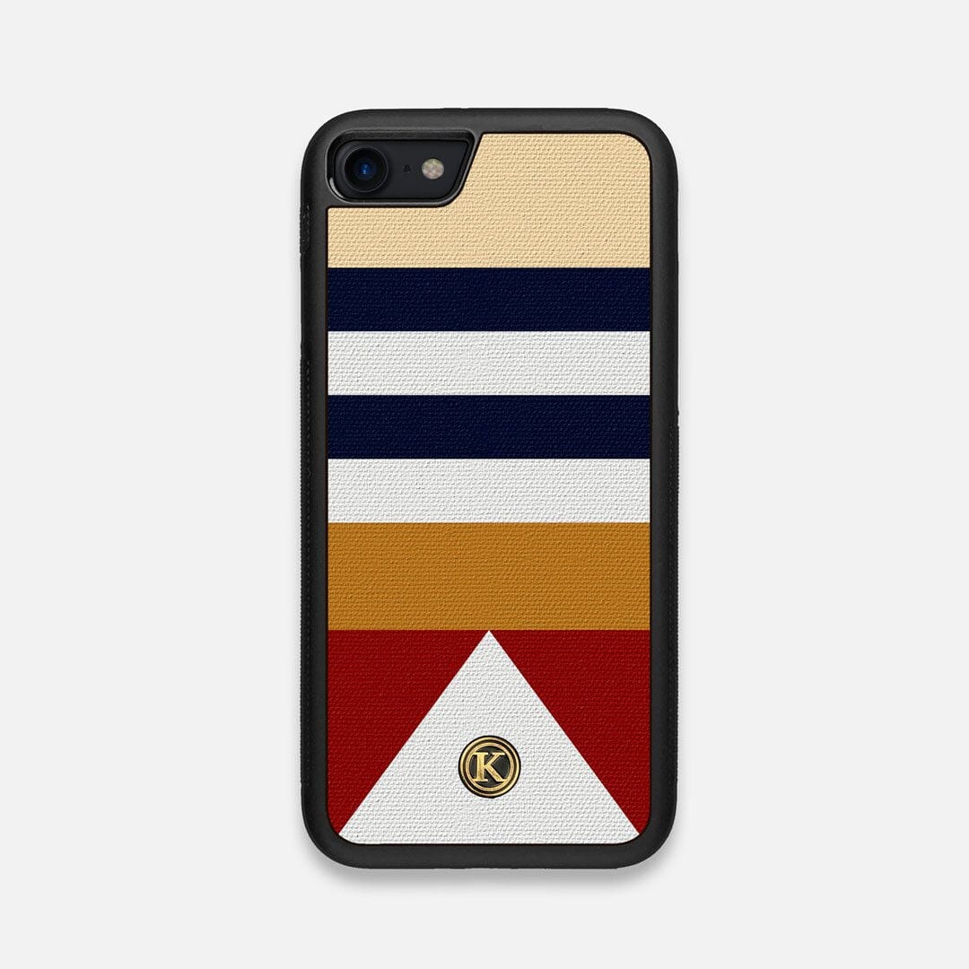 Front view of the Lodge Adventure Marker in the Wayfinder series UV-Printed thick cotton canvas iPhone 7/8 Case by Keyway Designs