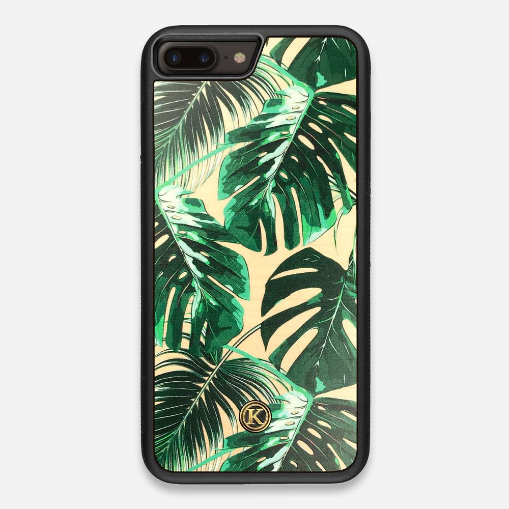 Front view of the Palm leaf printed Maple Wood iPhone 7/8 Plus Case by Keyway Designs