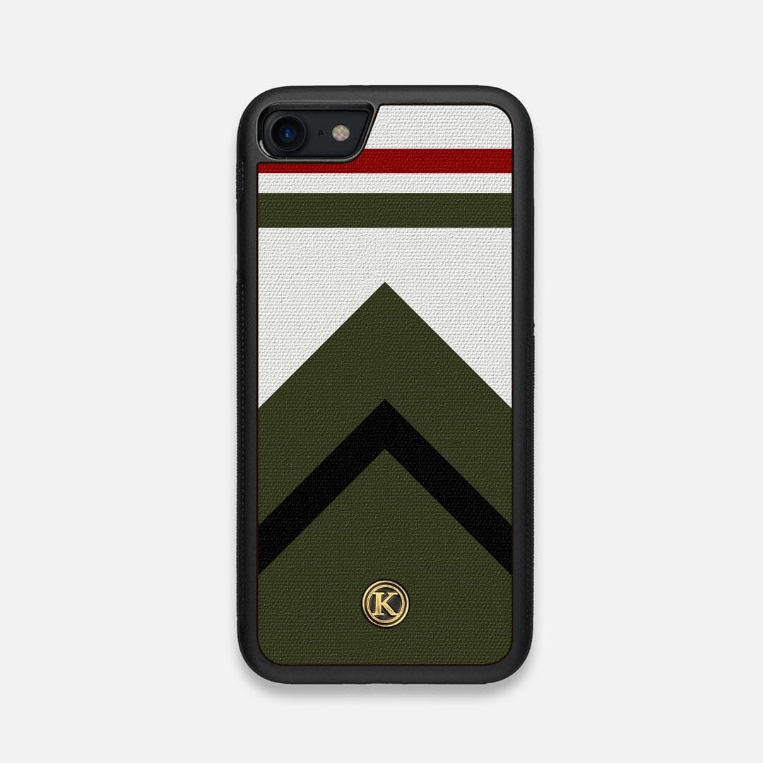 Front view of the Peak Adventure Marker in the Wayfinder series UV-Printed thick cotton canvas iPhone 7/8 Case by Keyway Designs