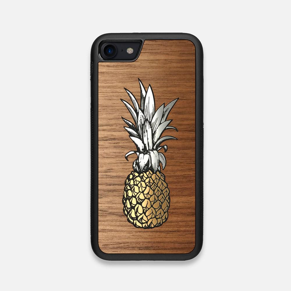 Front view of the Pineapple Walnut Wood iPhone 7/8 Case by Keyway Designs