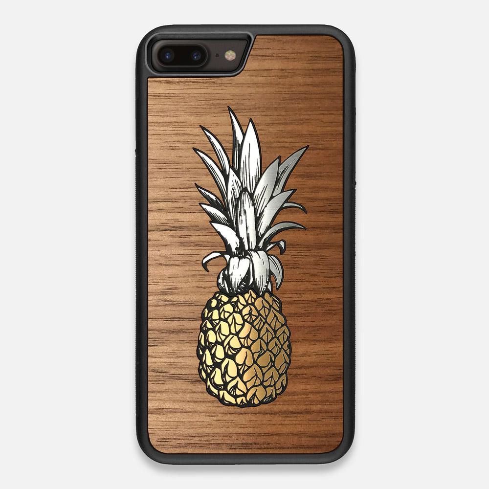 Front view of the Pineapple Walnut Wood iPhone 7/8 Plus Case by Keyway Designs