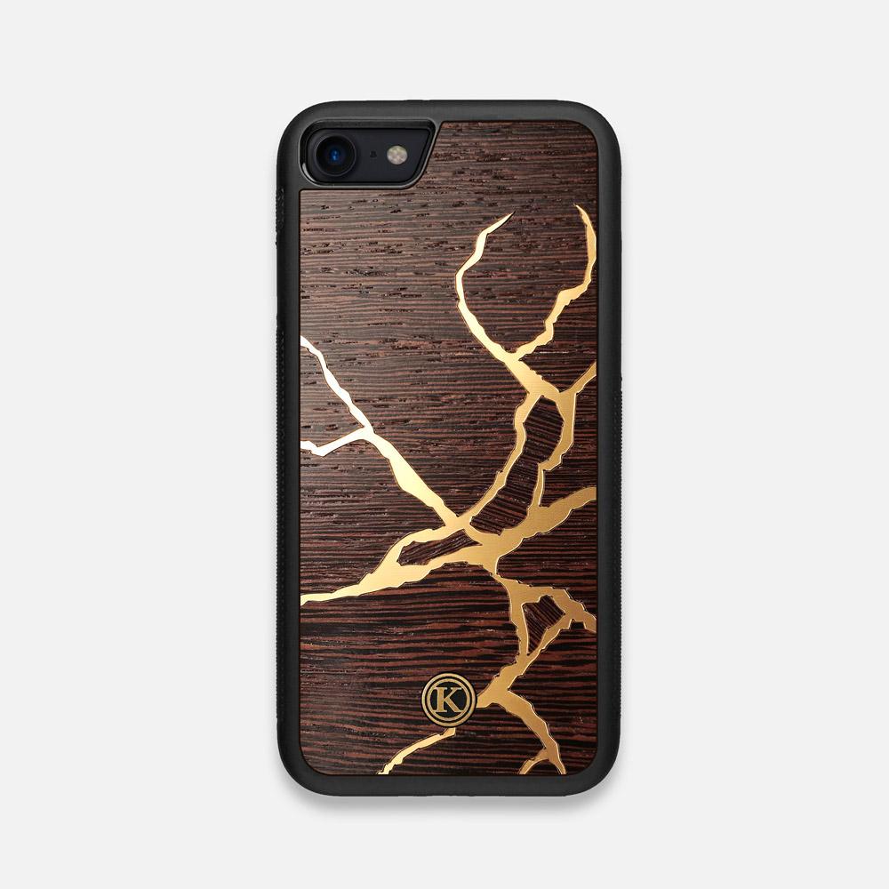 Front view of the Kintsugi inspired Gold and Wenge Wood iPhone 7/8 Case by Keyway Designs