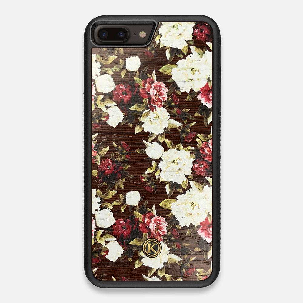 Front view of the Rose white and red rose printed Wenge Wood iPhone 7/8 Plus Case by Keyway Designs