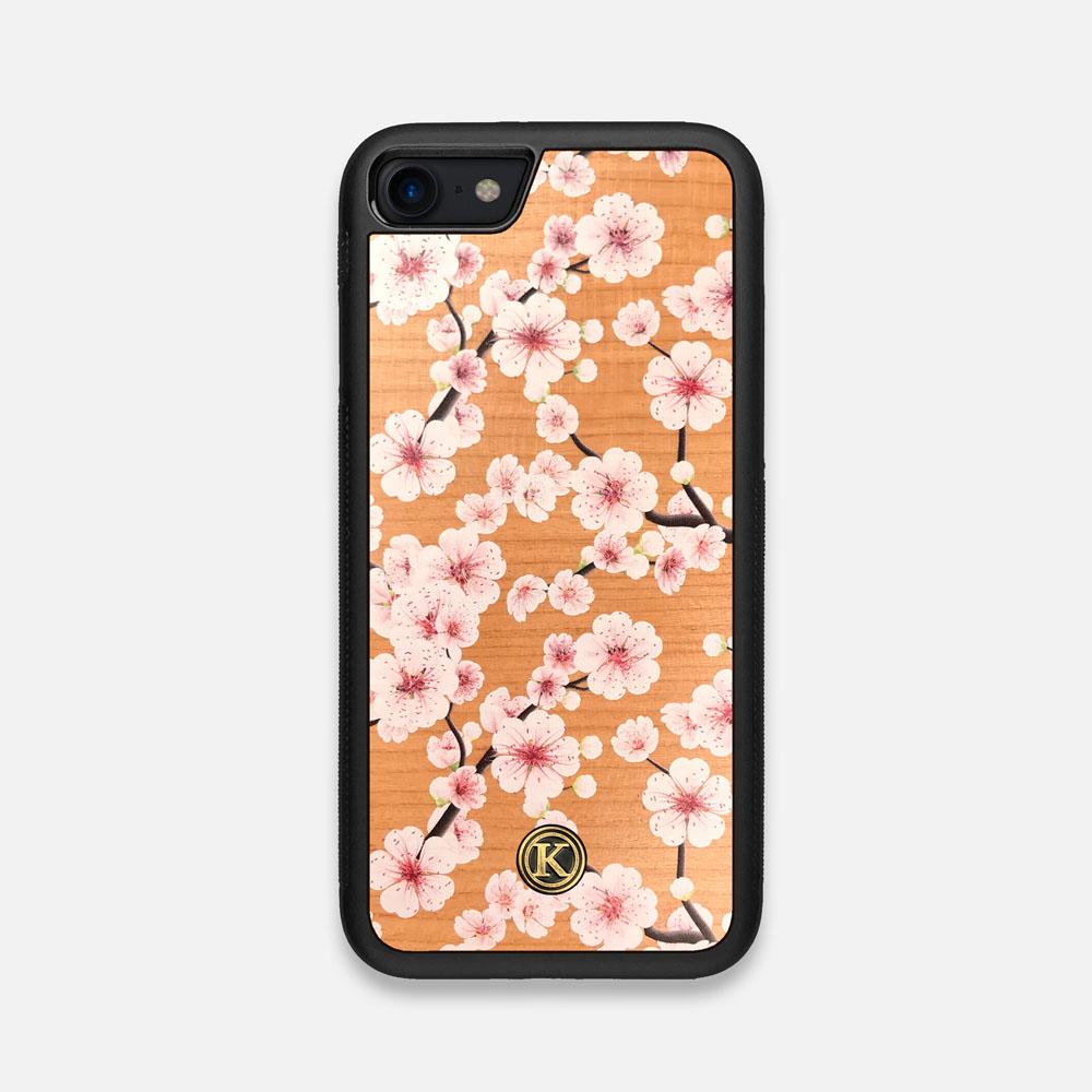 Front view of the Sakura Printed Cherry-blossom Cherry Wood iPhone 7/8 Case by Keyway Designs