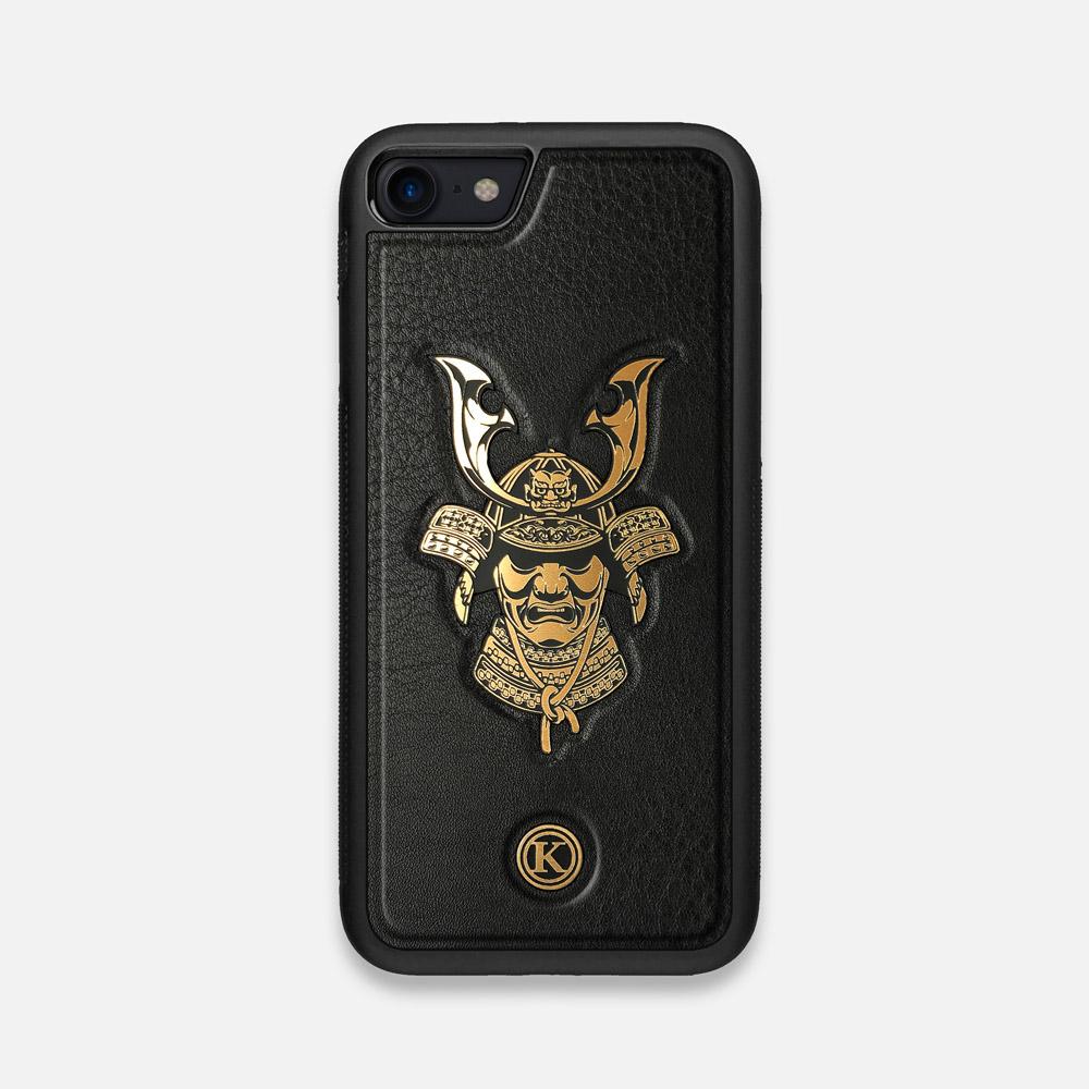 Front view of the Samurai Black Leather iPhone 7/8 Case by Keyway Designs