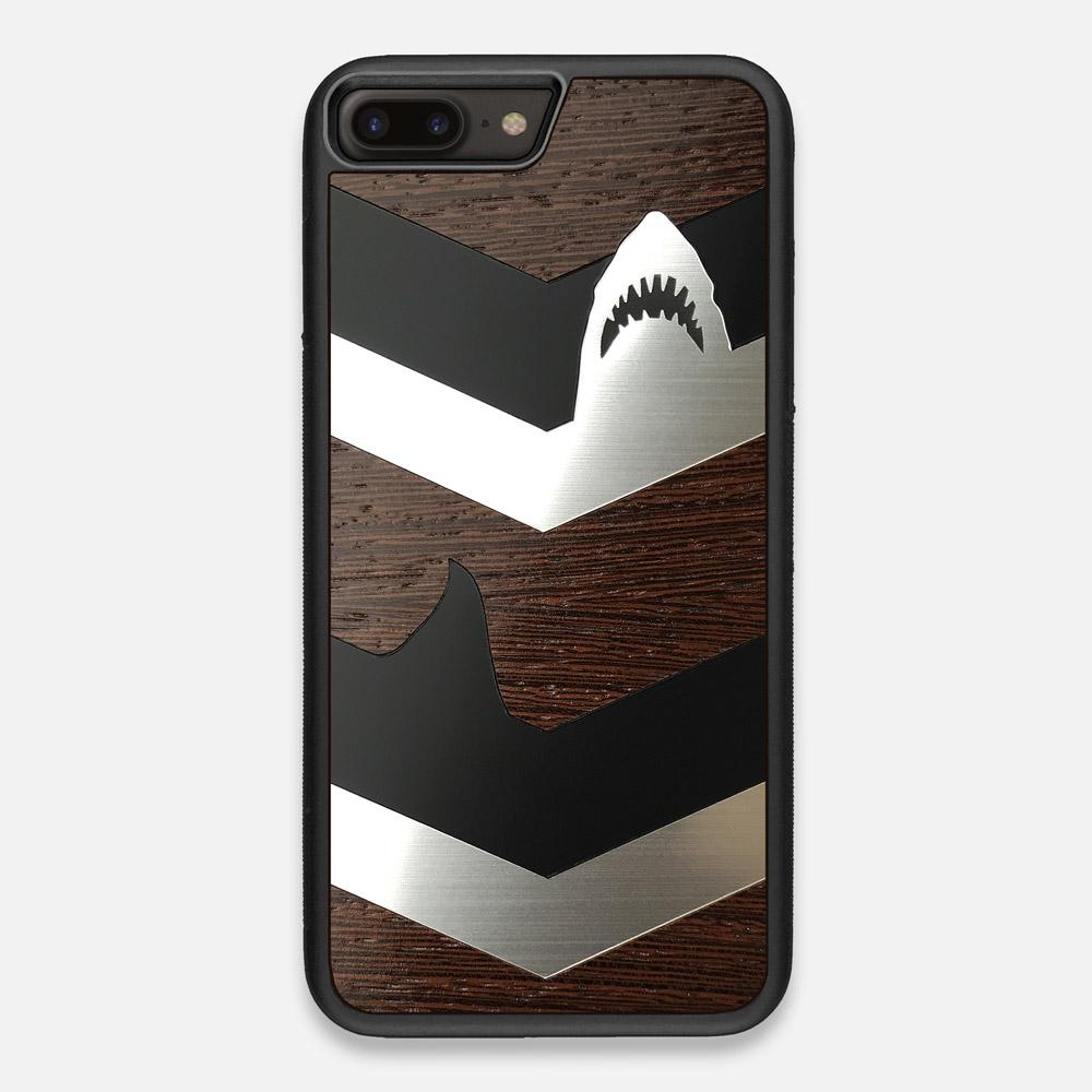 Front view of the Shark Chevron Dark By Parker Barrow Wenge Wood iPhone 7/8 Plus Case by Keyway Designs