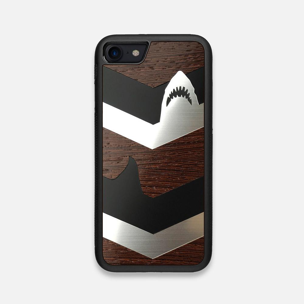 Front view of the Shark Chevron Dark By Parker Barrow Wenge Wood iPhone 7/8 Case by Keyway Designs