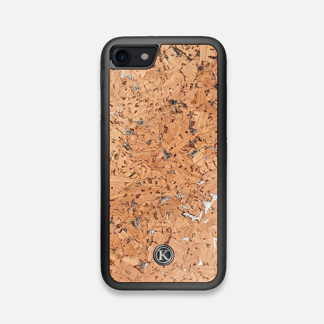 Front view of the silver fleck natural cork iPhone 7/8 Case by Keyway Designs