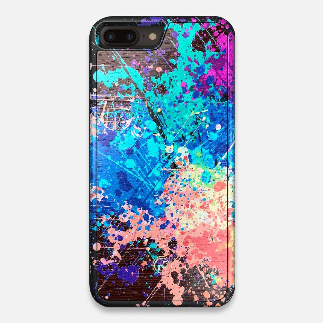 Front view of the realistic paint splatter 'Chroma' printed Wenge Wood iPhone 7/8 Plus Case by Keyway Designs