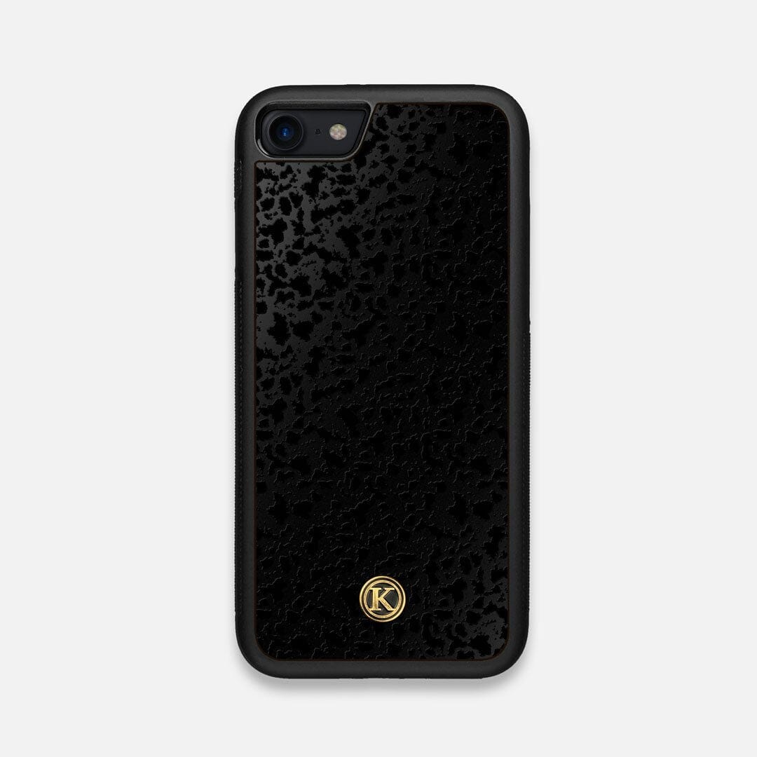 Front view of the white ink flowing botanical print on Cherry wood iPhone 7/8 Case by Keyway Designs