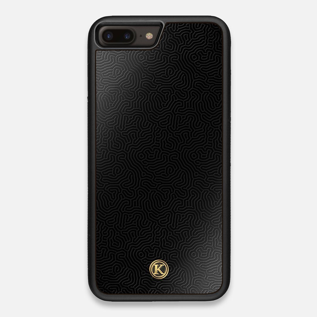 Front view of the highly detailed organic growth engraving on matte black impact acrylic iPhone 7/8 Plus Case by Keyway Designs