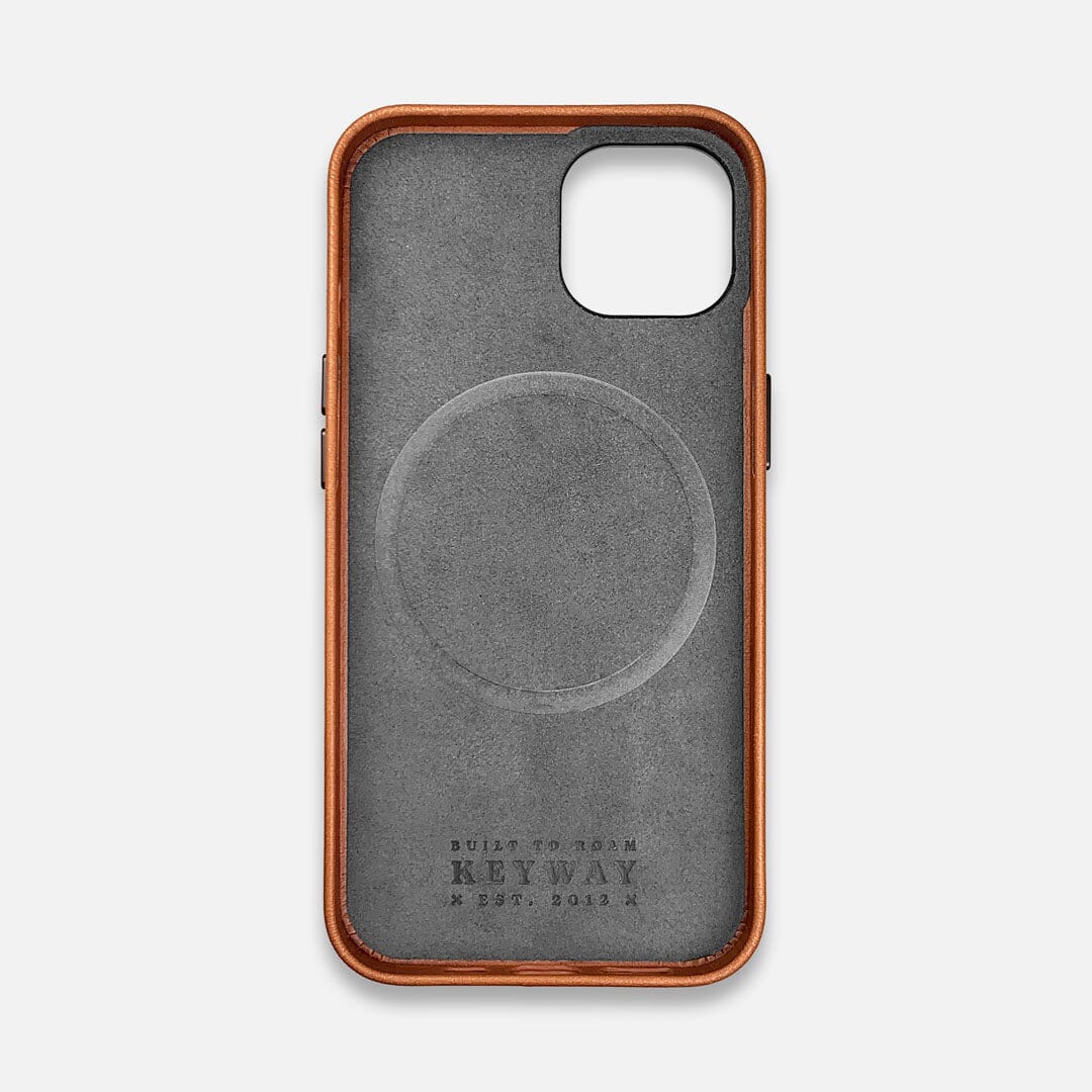 Microfiber lining of Whiskey brown Leather MagSafe iPhone 13 Case by Keyway