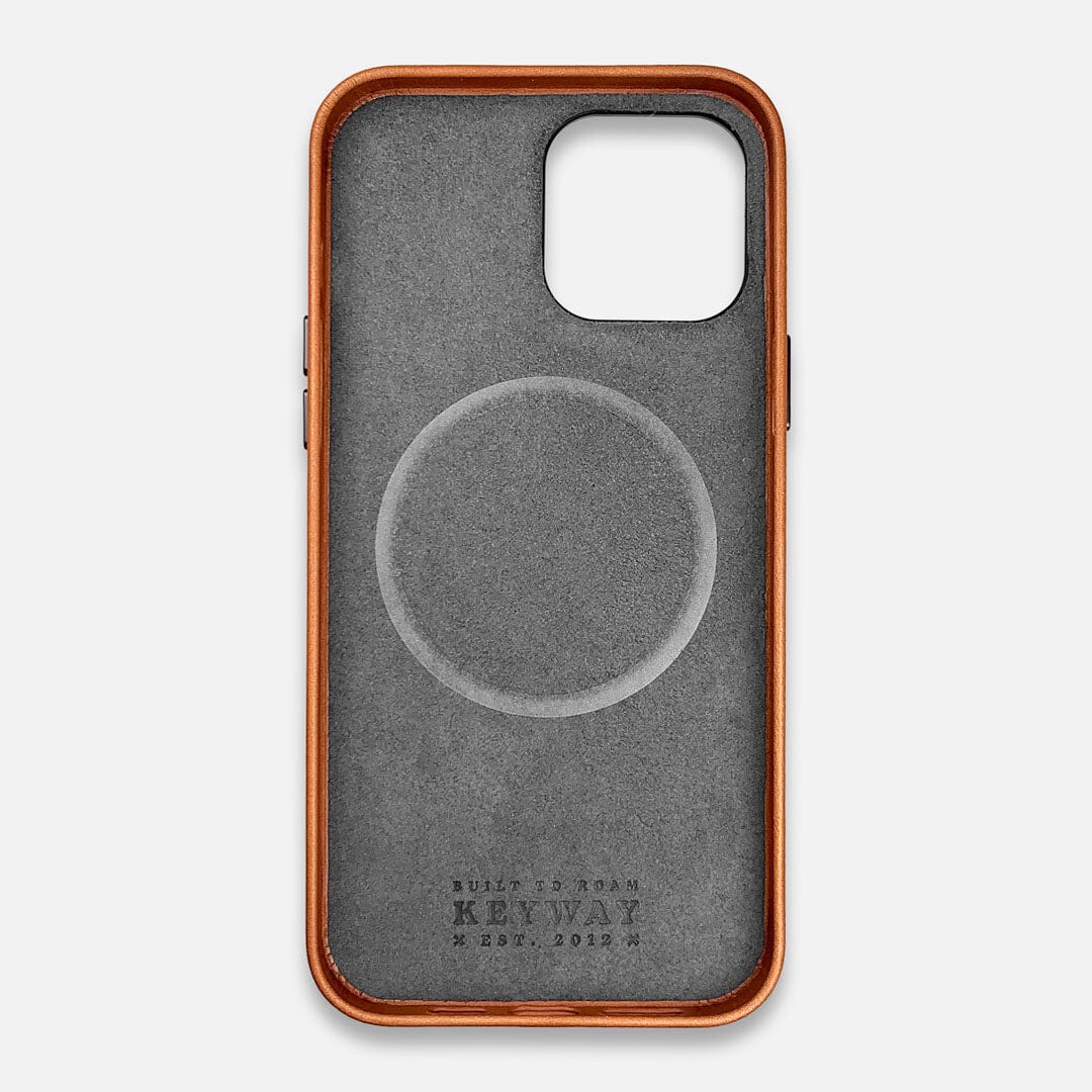 Microfiber lining of Whiskey brown Leather MagSafe iPhone 13 Pro Max Case by Keyway