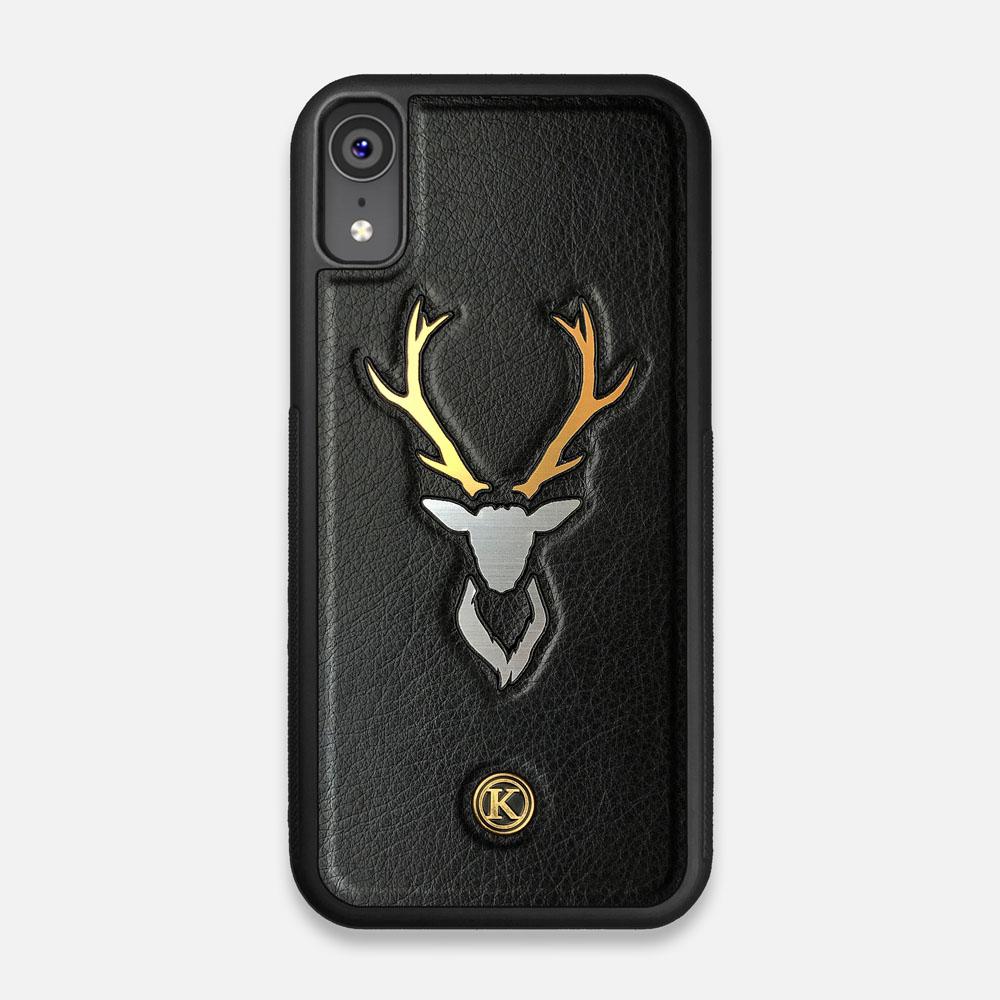 Front view of the Arcan Black Leather iPhone XR Case by Keyway Designs