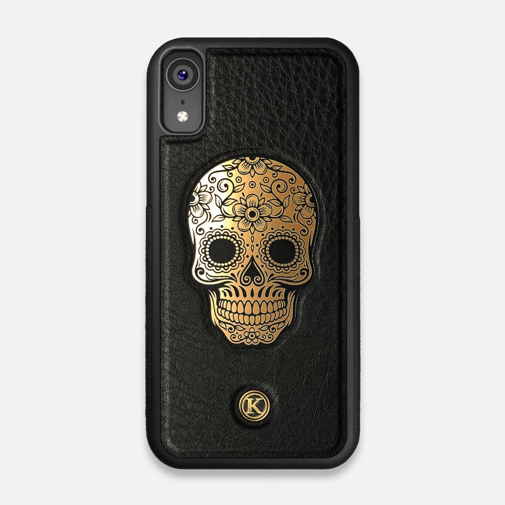 Front view of the Auric Black Leather iPhone XR Case by Keyway Designs