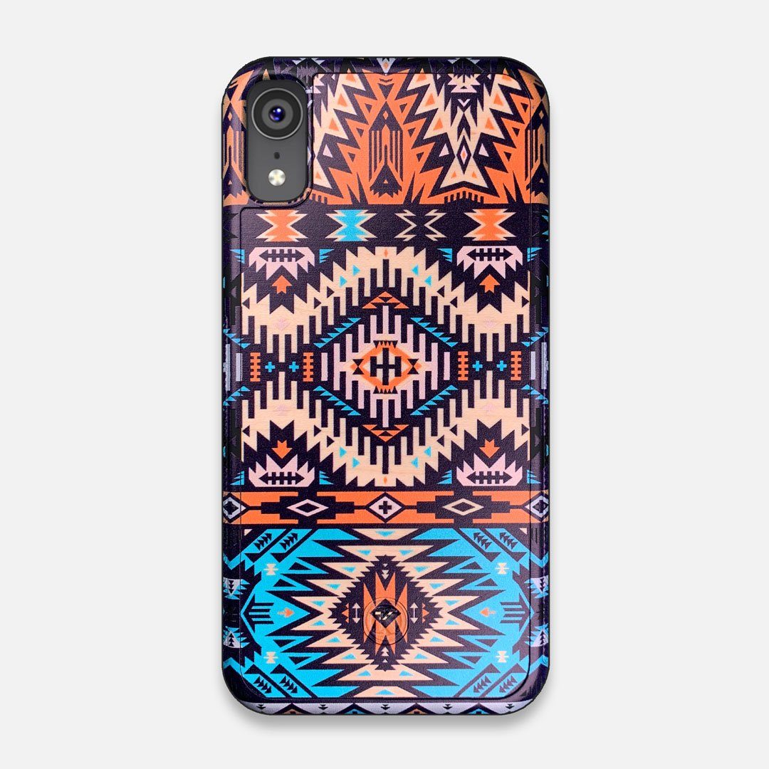 Front view of the vibrant Aztec printed Maple Wood iPhone XR Case by Keyway Designs