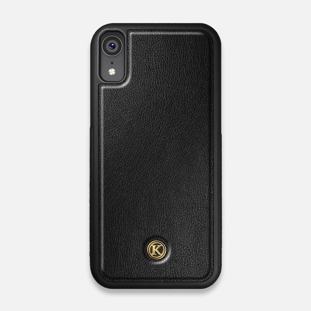 Front view of the Blank Black Leather iPhone XR Case by Keyway Designs