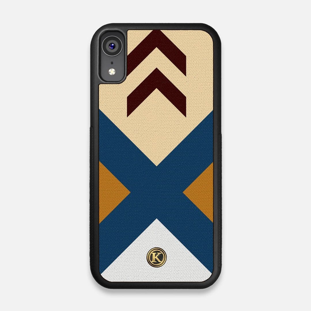 Front view of the Camp Adventure Marker in the Wayfinder series UV-Printed thick cotton canvas iPhone XR Case by Keyway Designs