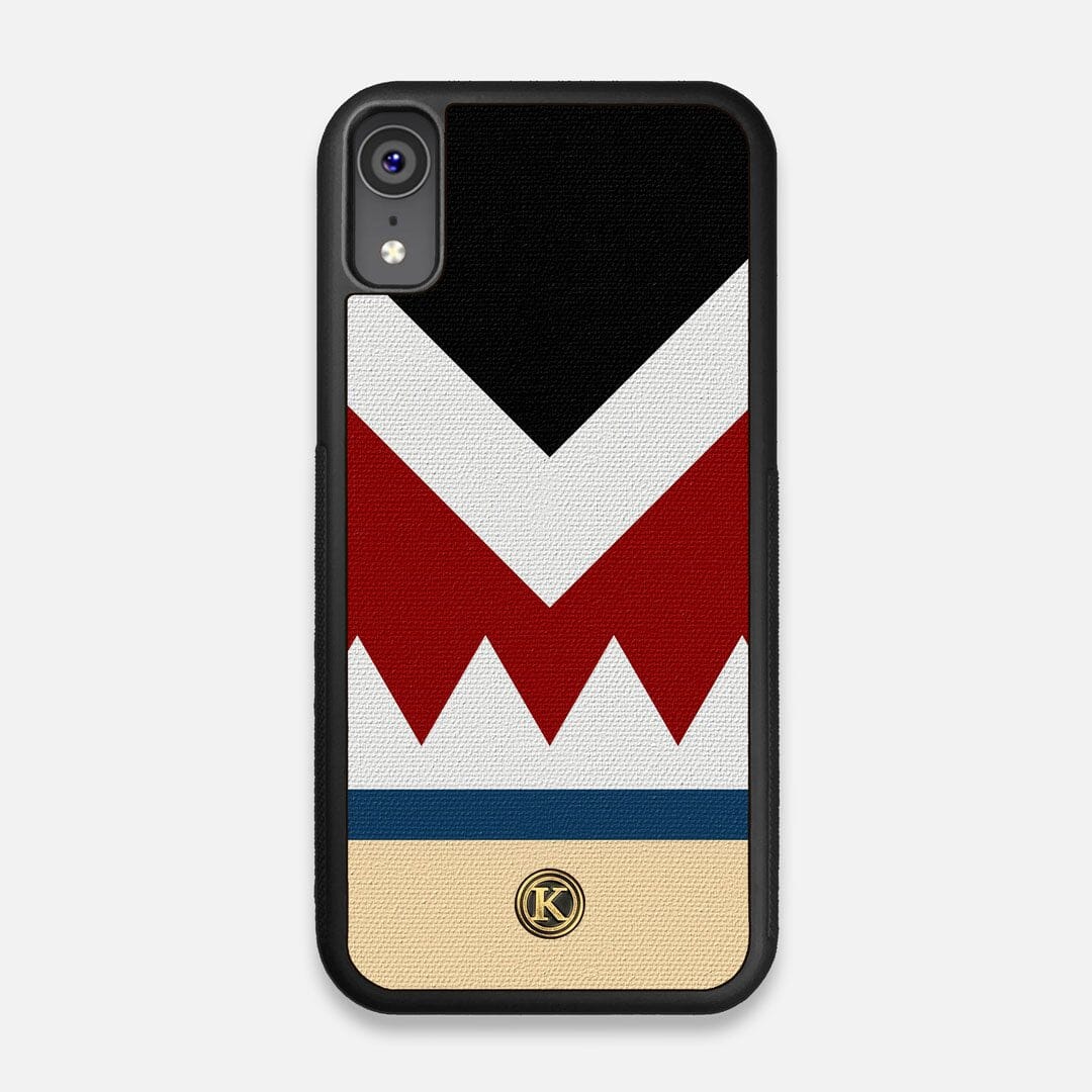 Front view of the Cove Adventure Marker in the Wayfinder series UV-Printed thick cotton canvas iPhone XR Case by Keyway Designs
