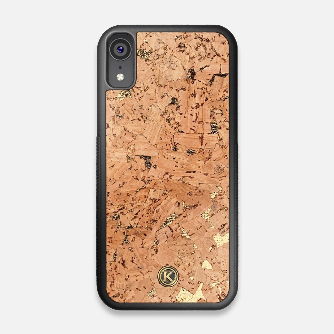 Front view of the gold fleck natural cork iPhone XR Case by Keyway Designs