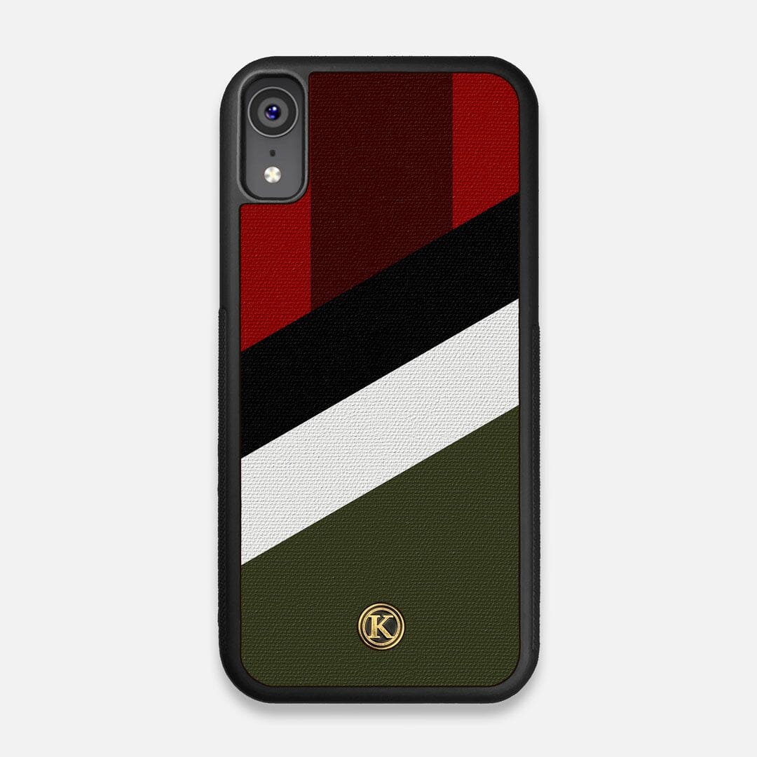 Front view of the Highland Adventure Marker in the Wayfinder series UV-Printed thick cotton canvas iPhone XR Case by Keyway Designs