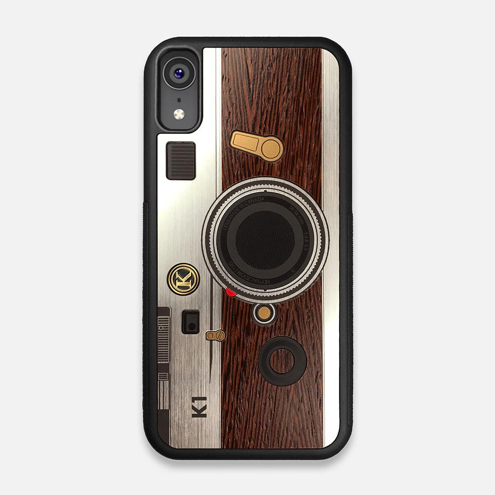 Front view of the classic Camera, silver metallic and wood iPhone XR Case by Keyway Designs