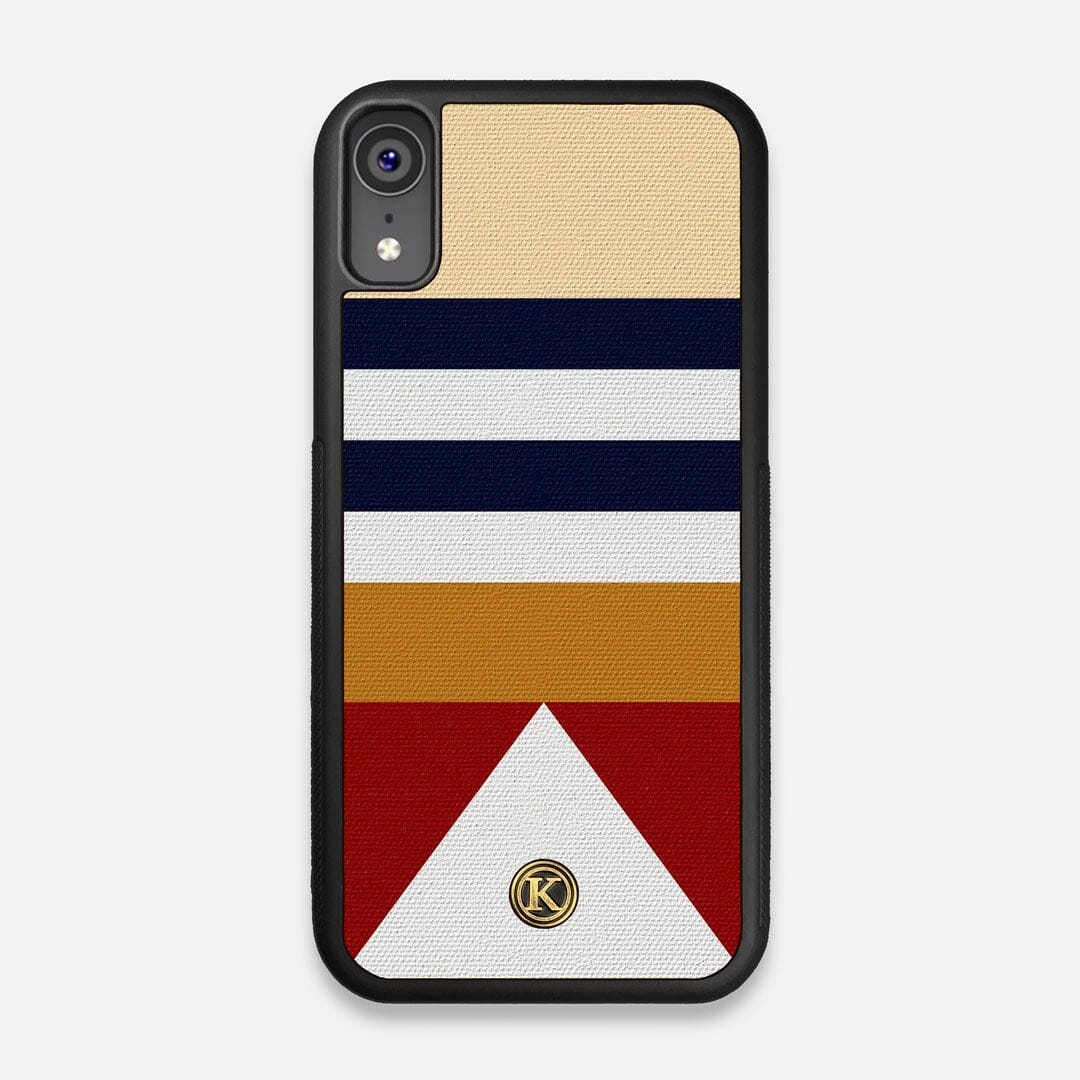 Front view of the Lodge Adventure Marker in the Wayfinder series UV-Printed thick cotton canvas iPhone XR Case by Keyway Designs