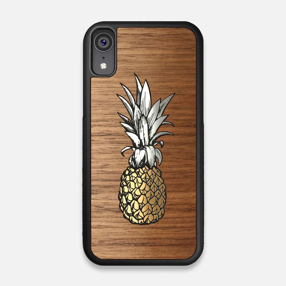 Front view of the Pineapple Walnut Wood iPhone XR Case by Keyway Designs