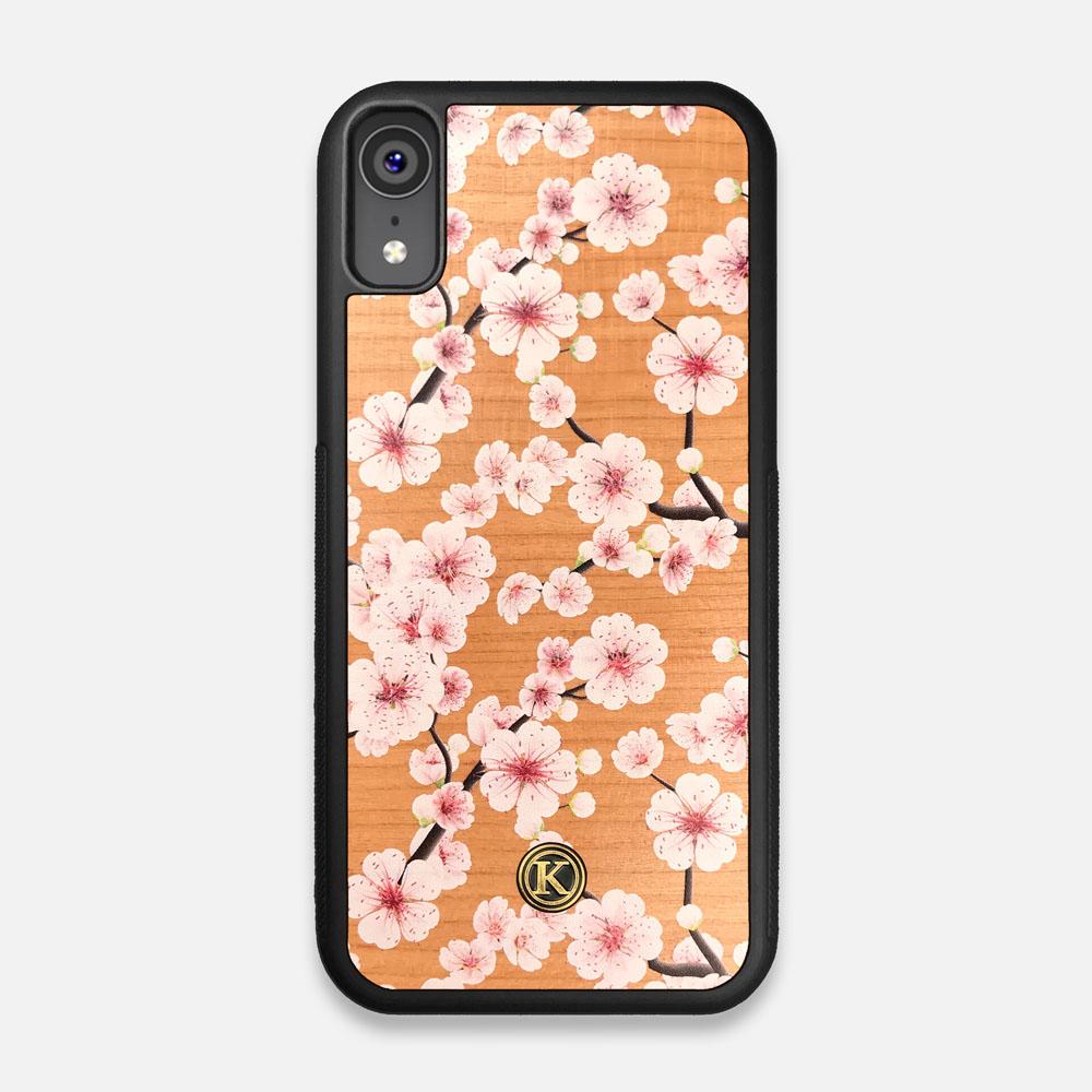 Front view of the Sakura Printed Cherry-blossom Cherry Wood iPhone XR Case by Keyway Designs