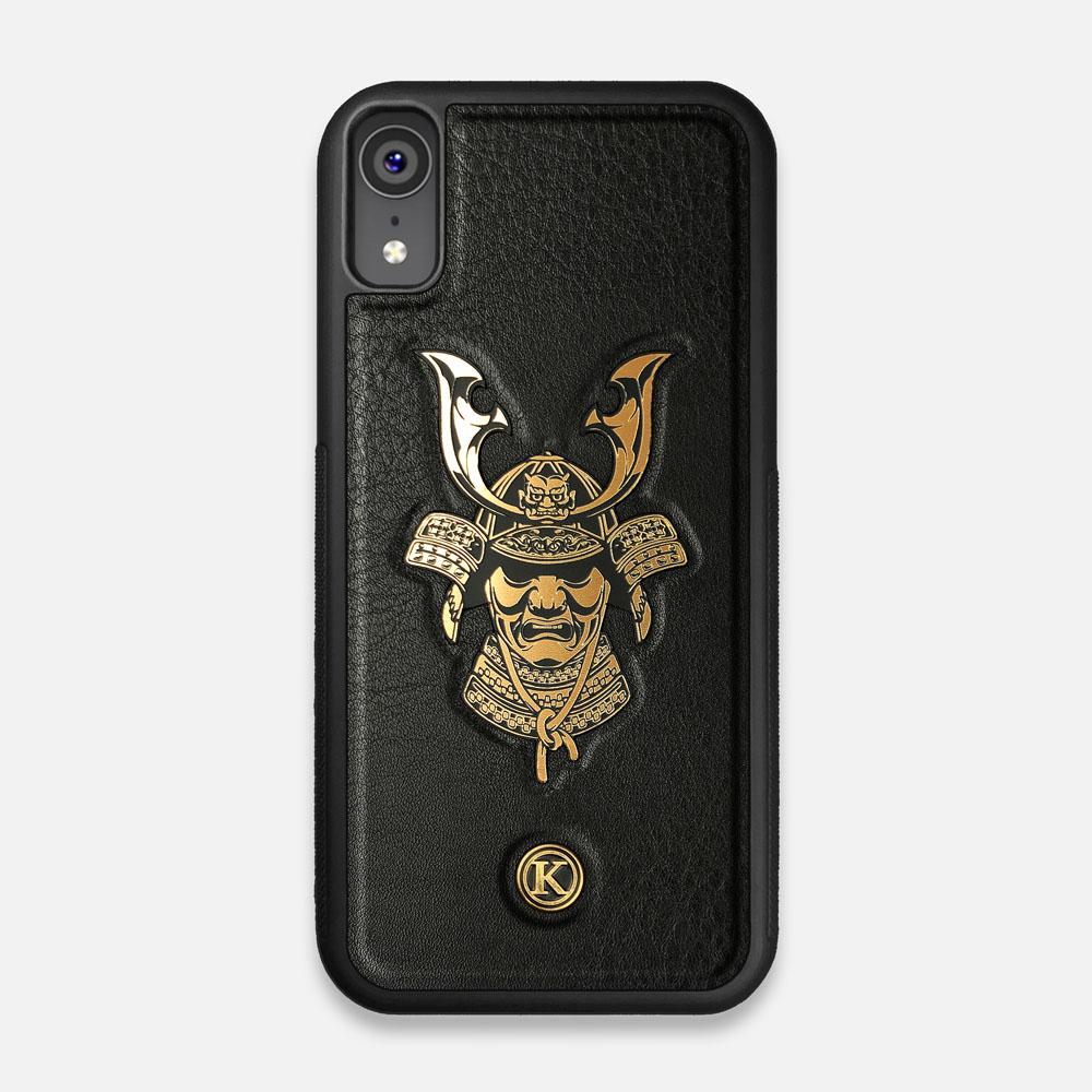 Front view of the Samurai Black Leather iPhone XR Case by Keyway Designs