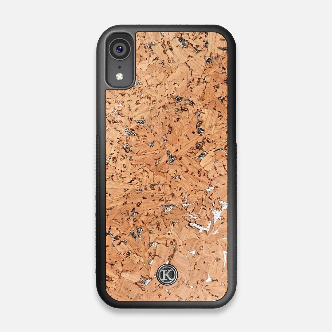 Front view of the silver fleck natural cork iPhone XR Case by Keyway Designs