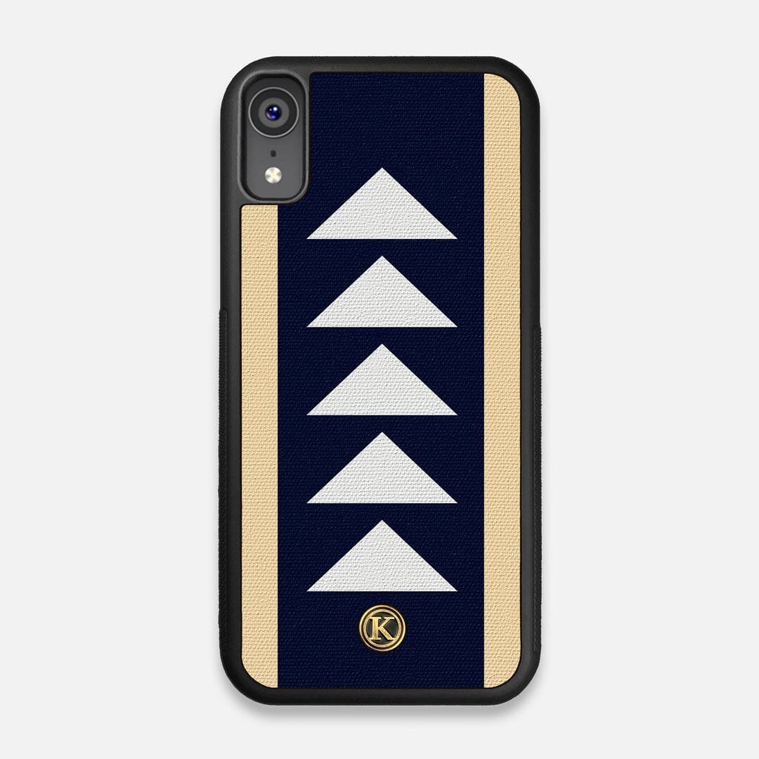Front view of the Track Adventure Marker in the Wayfinder series UV-Printed thick cotton canvas iPhone XR Case by Keyway Designs