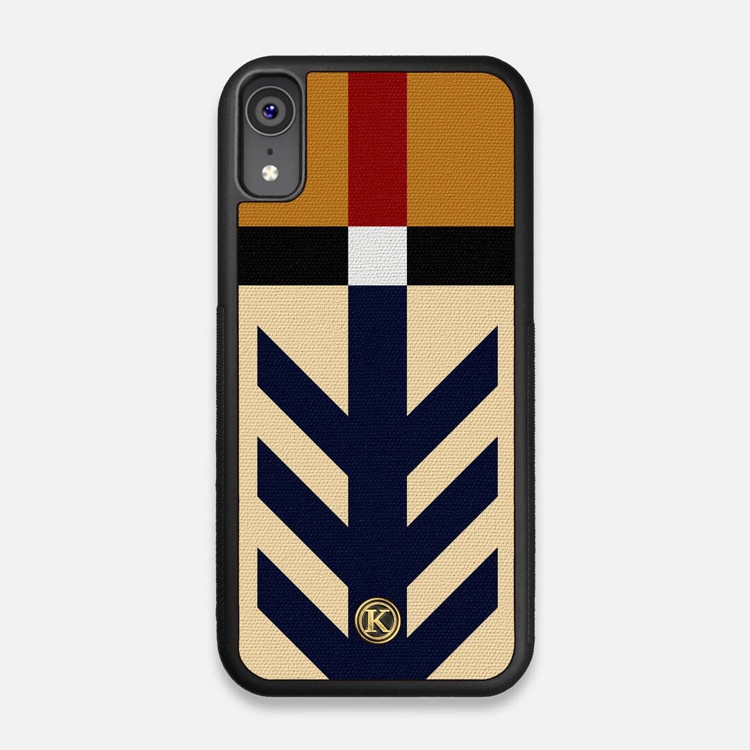 Front view of the Trail Adventure Marker in the Wayfinder series UV-Printed thick cotton canvas iPhone XR Case by Keyway Designs