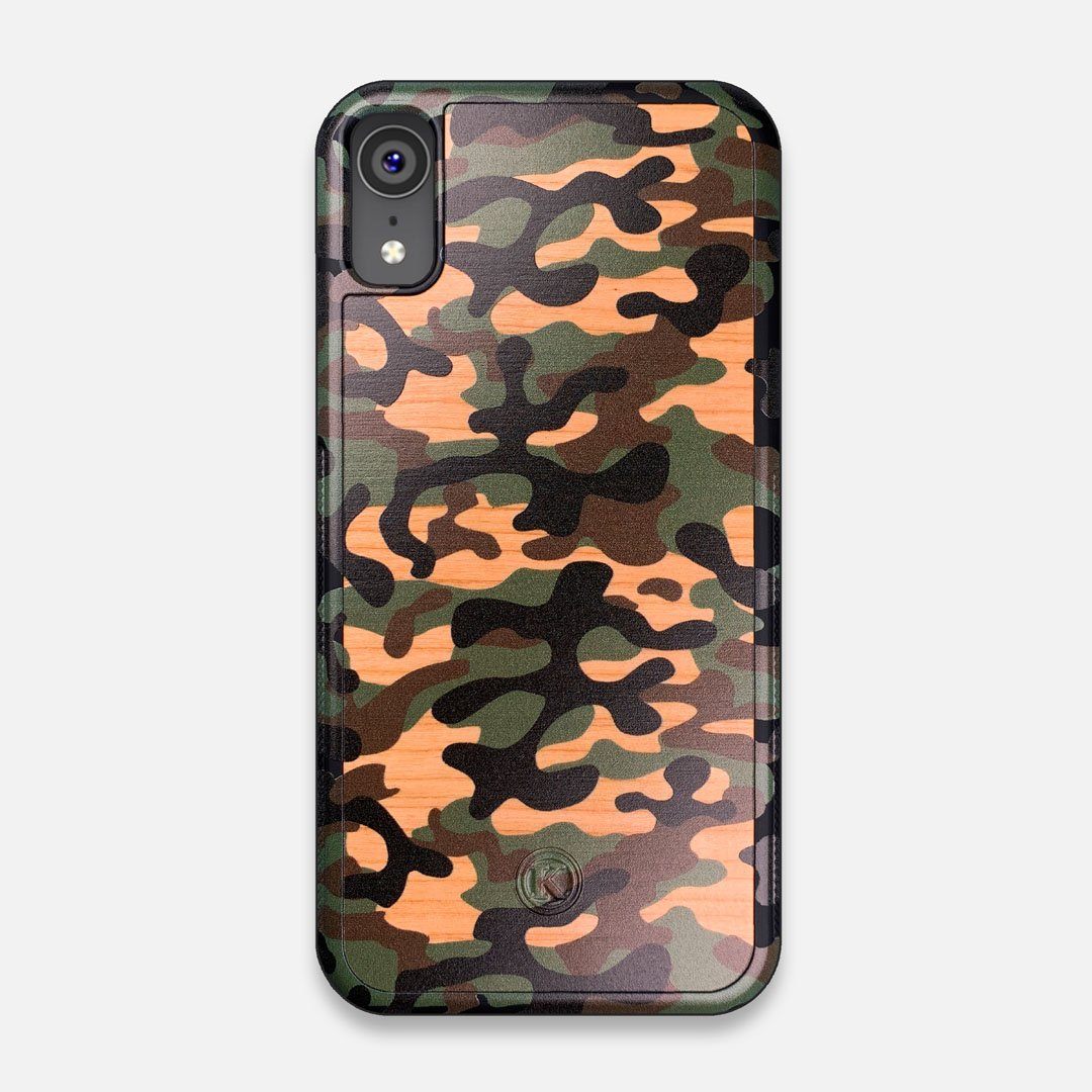 Front view of the stealth Paratrooper camo printed Wenge Wood iPhone XR Case by Keyway Designs