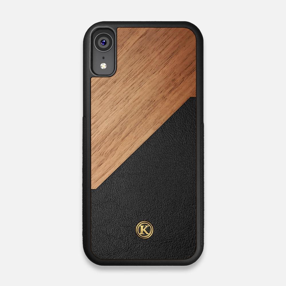 Front view of the Walnut Rift Elegant Wood & Leather iPhone XR Case by Keyway Designs