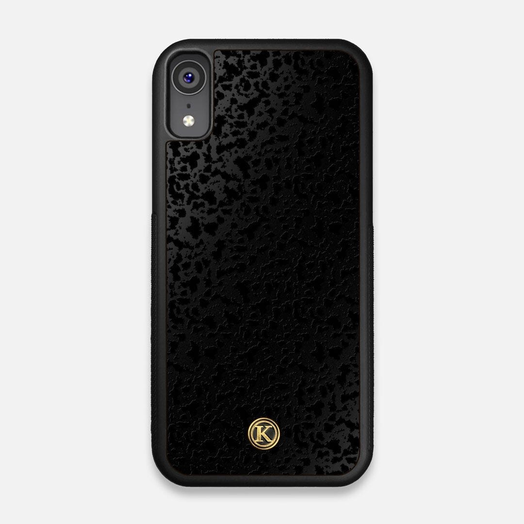 Front view of the white ink flowing botanical print on Cherry wood iPhone XR Case by Keyway Designs