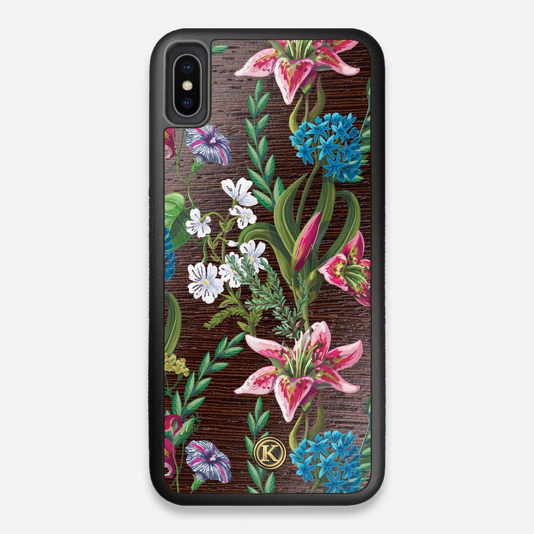 Front view of the Stargazer Lily printed Wenge Wood iPhone XS Max Case by Keyway Designs