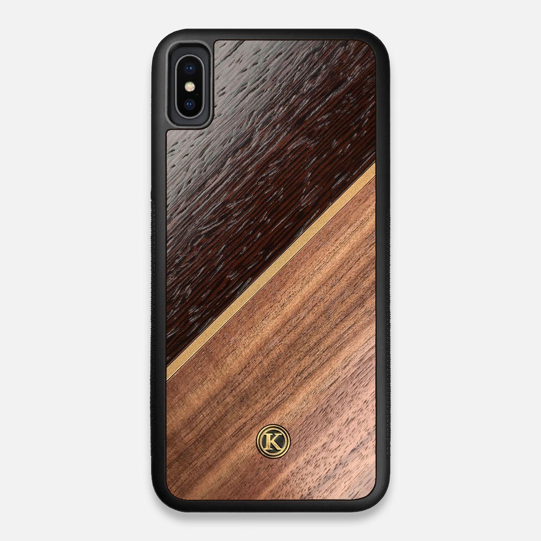 Front view of the Alium Walnut, Gold, and Wenge Elegant Wood iPhone XS Max Case by Keyway Designs
