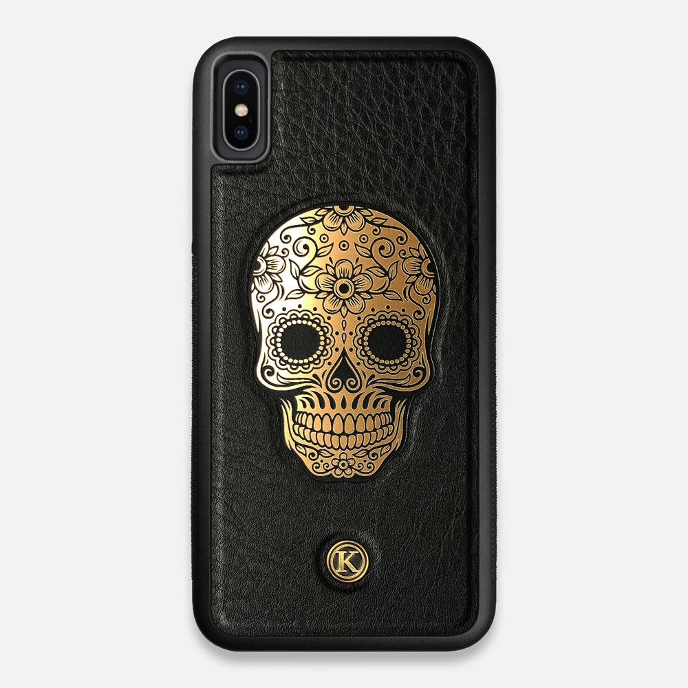 Front view of the Auric Black Leather iPhone XS Max Case by Keyway Designs