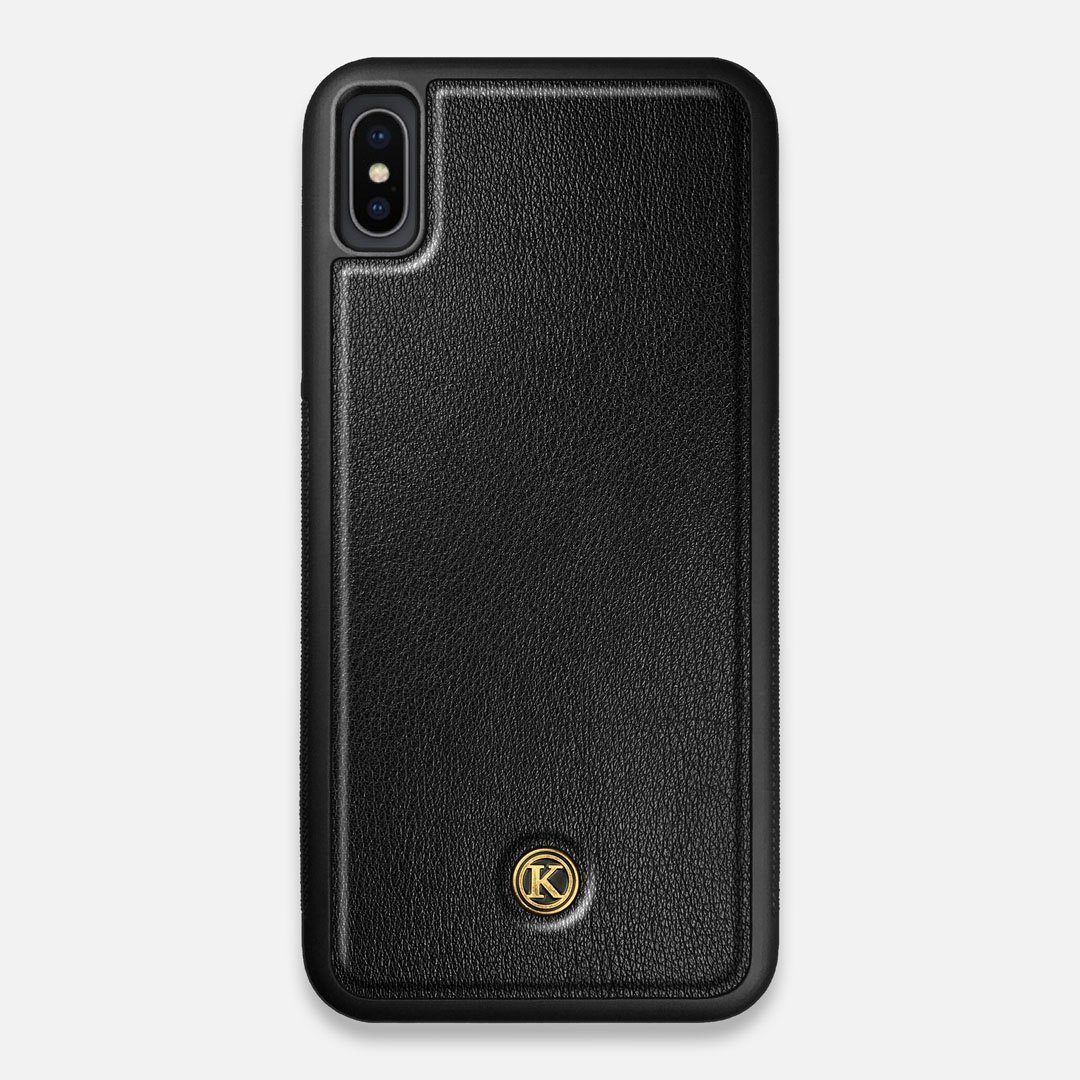 Front view of the Blank Black Leather iPhone XS Max Case by Keyway Designs
