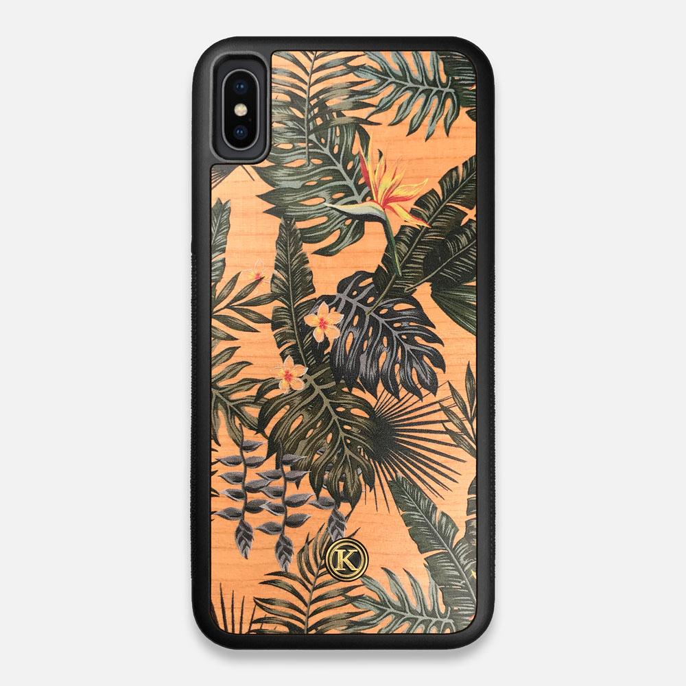 Front view of the Floral tropical leaf printed Cherry Wood iPhone XS Max Case by Keyway Designs