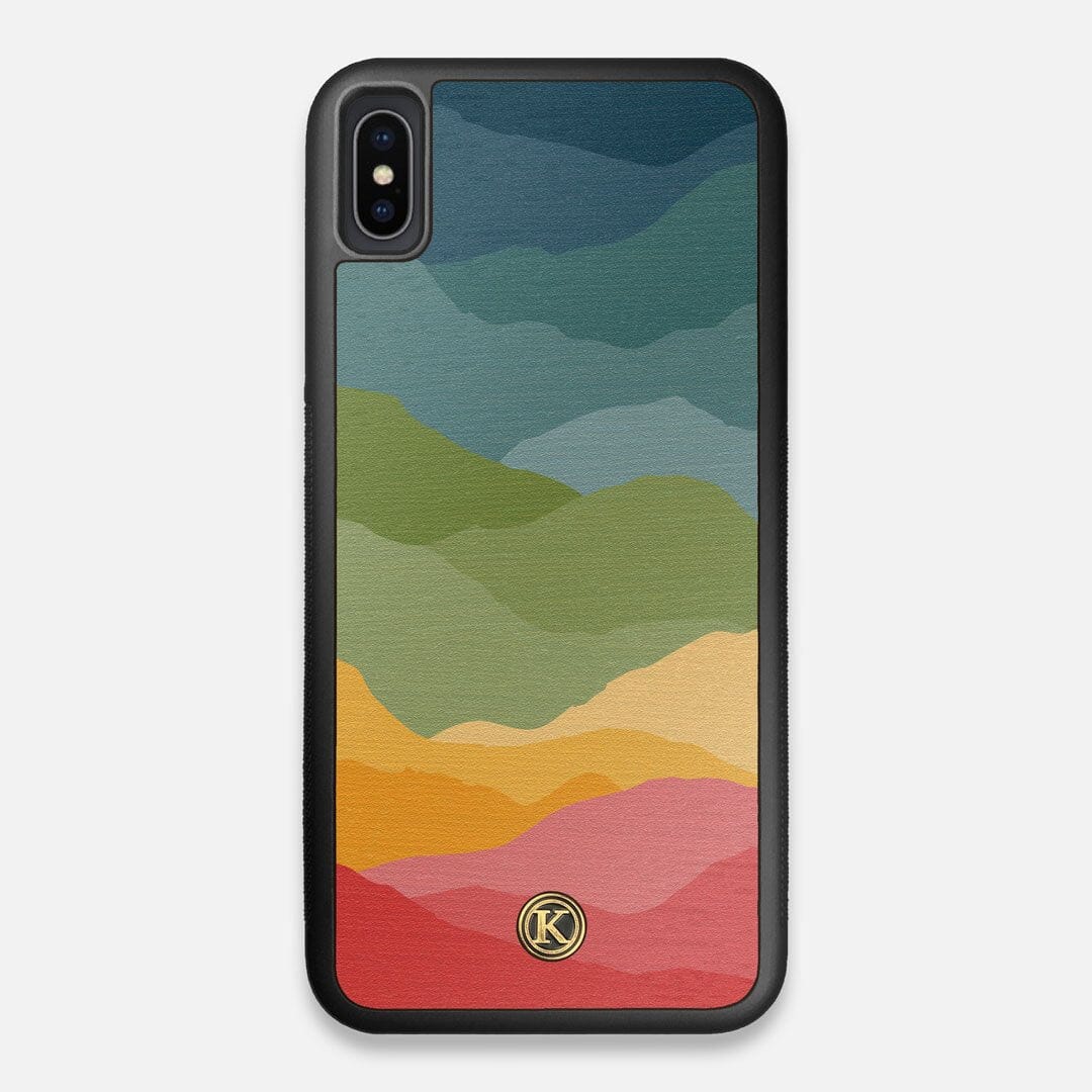 Front view of the vibrant flowing rainbow print on Wenge wood iPhone XS Max Case by Keyway Designs