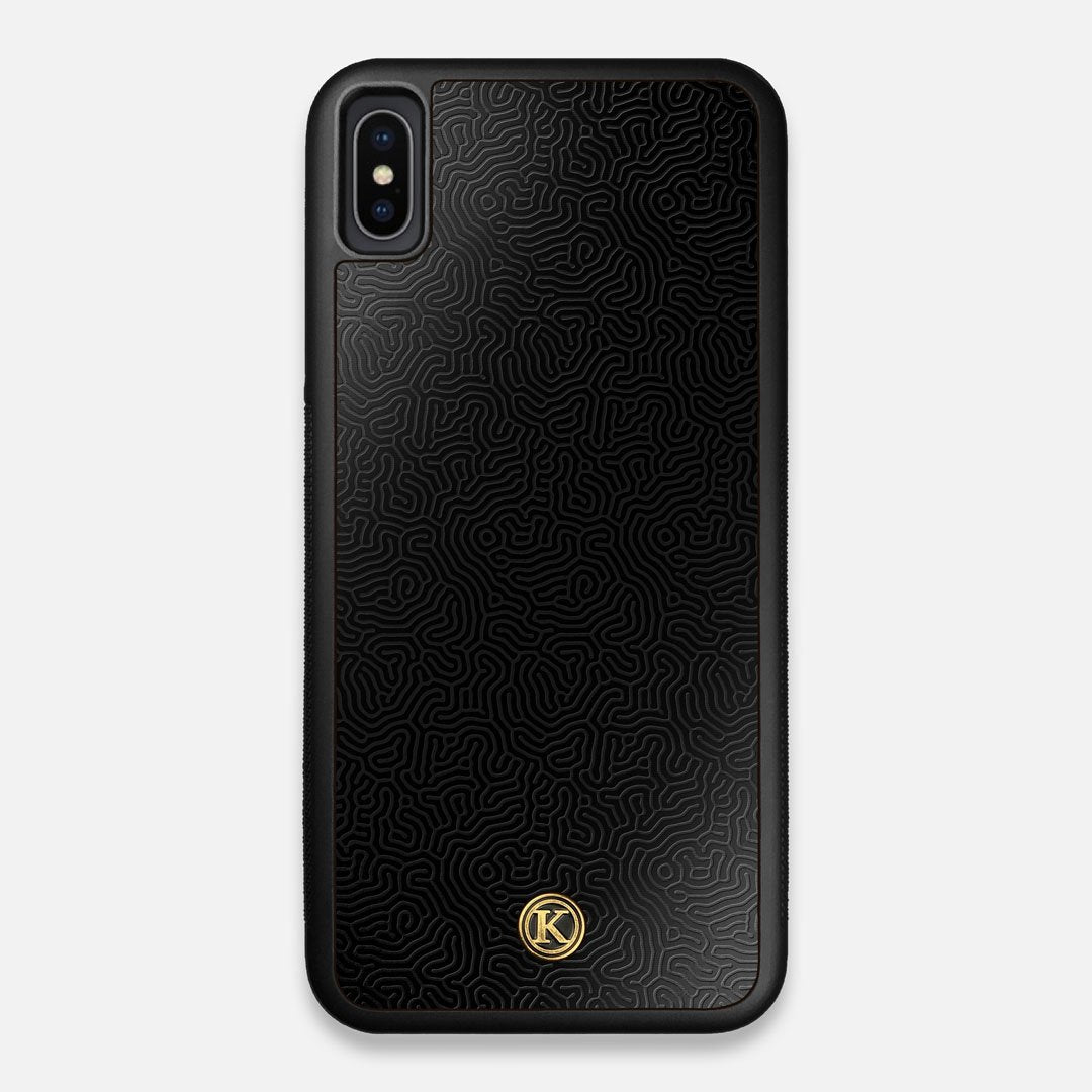Front view of the highly detailed organic growth engraving on matte black impact acrylic iPhone XS Max Case by Keyway Designs