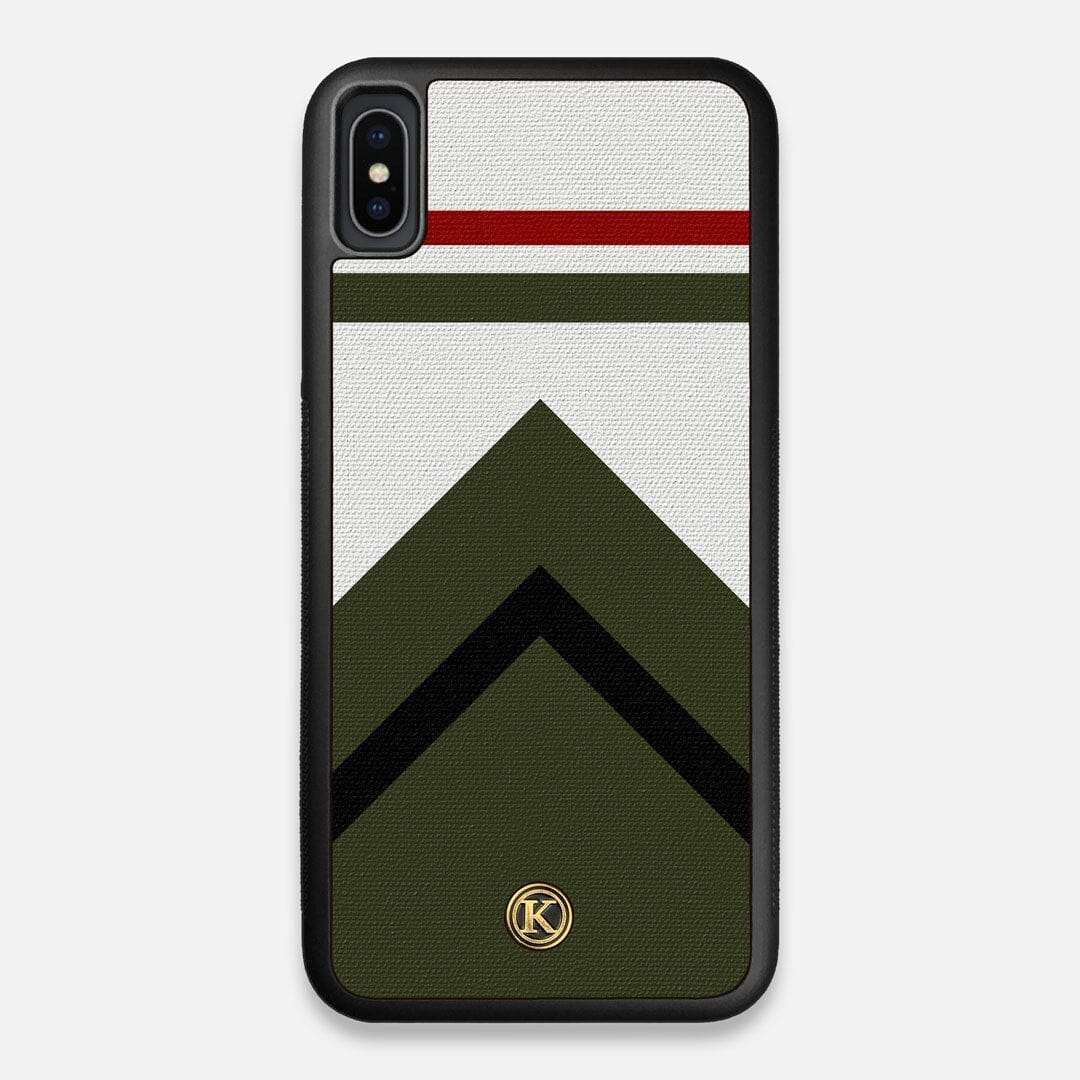 Front view of the Peak Adventure Marker in the Wayfinder series UV-Printed thick cotton canvas iPhone XS Max Case by Keyway Designs